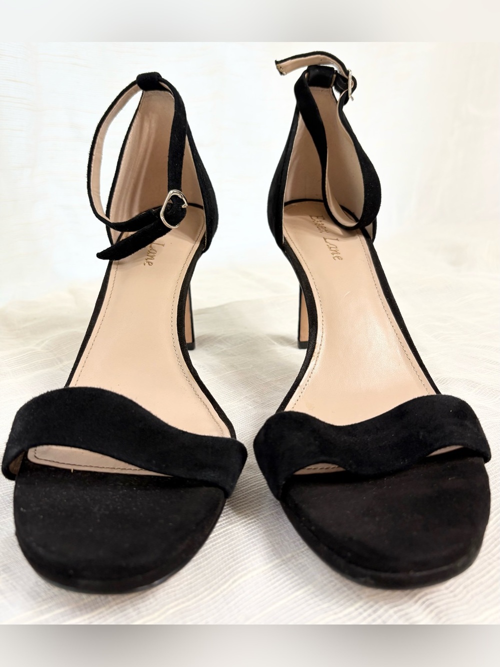 Essex Lane Black Faux Suede Ankle Strap Heels Size 10